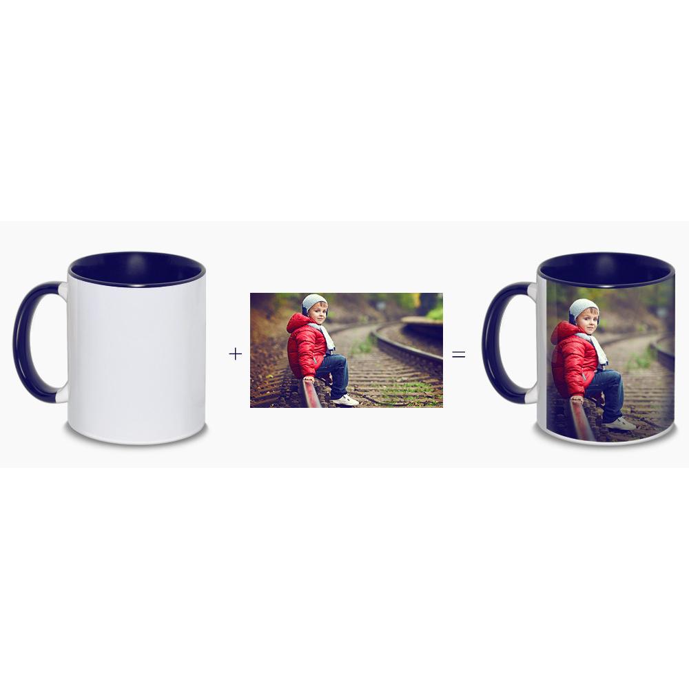 Căni personalizate Cilindrică - Interior și toartă color Albastru