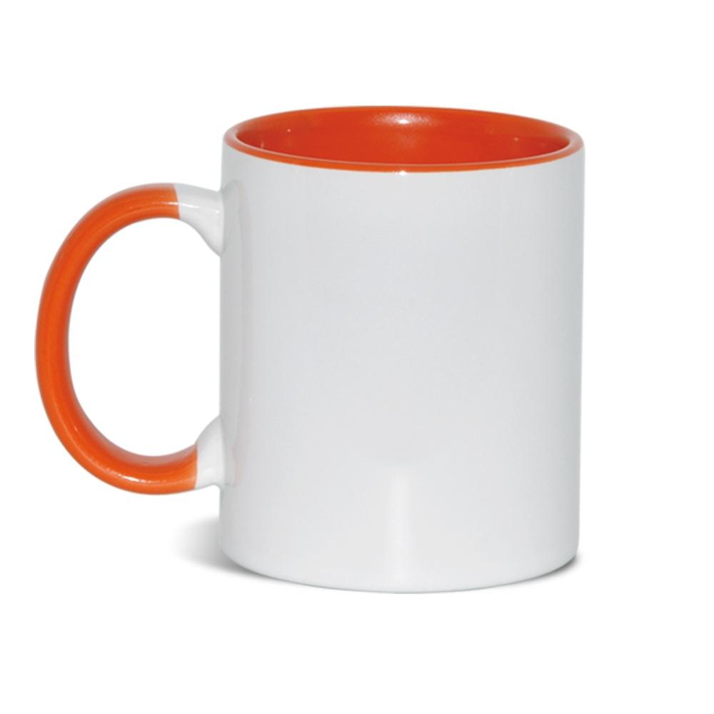 Căni personalizate Cilindrică - Interior și toartă color Portocaliu