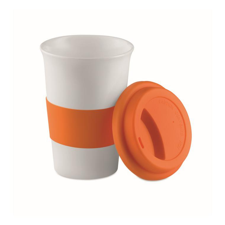 Cană ceramică cu capac, manșon TRIBECA Portocaliu