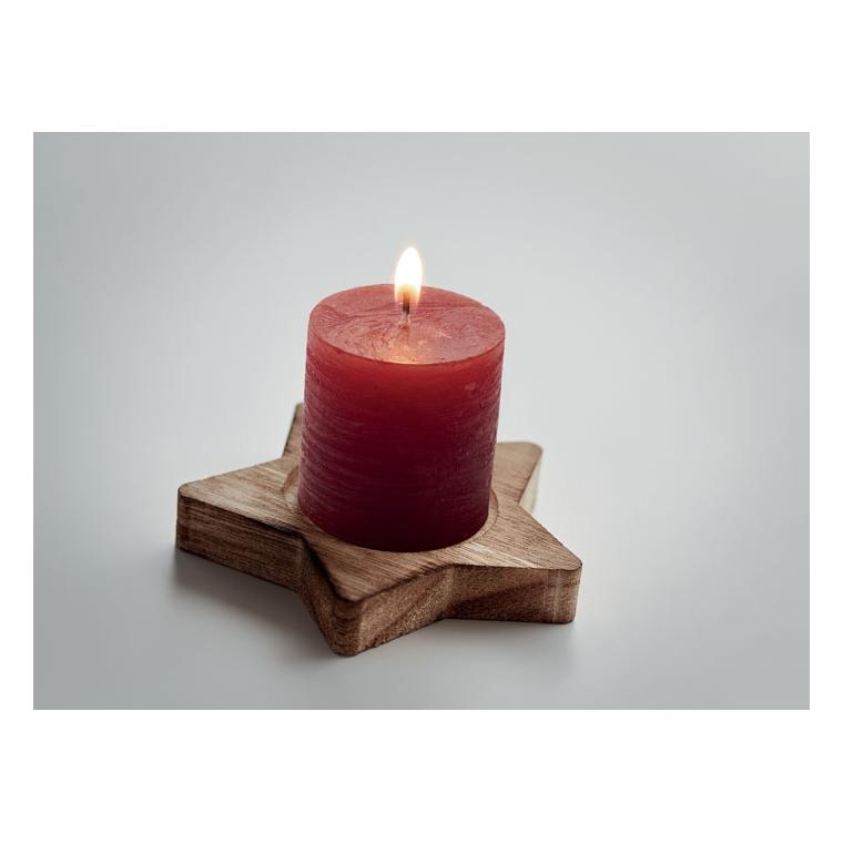 Lumânare cu bază stea din lemn LOTUS Roșu