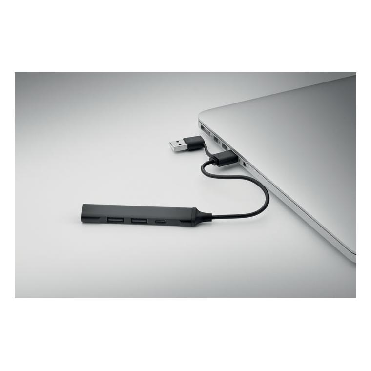 USB 4 porturi hub 19 cm CURRENT Negru