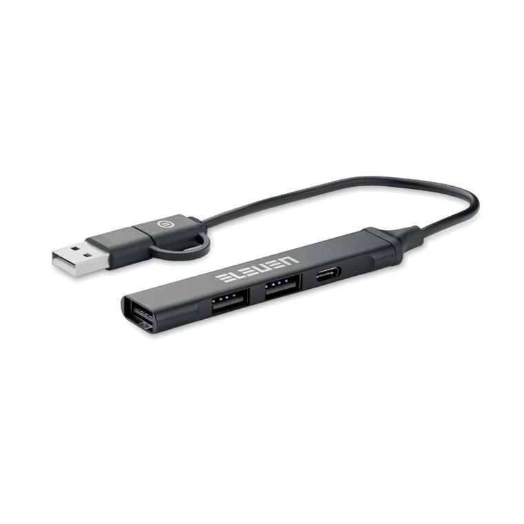 USB 4 porturi hub 19 cm CURRENT Negru