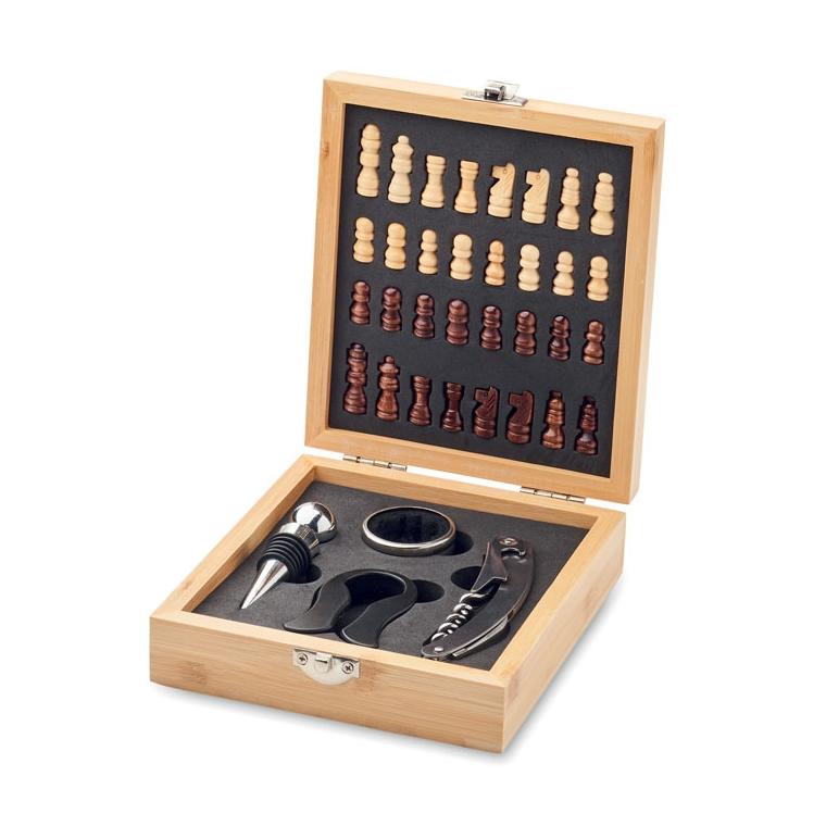 Set vin cu șah CHESSET Natur