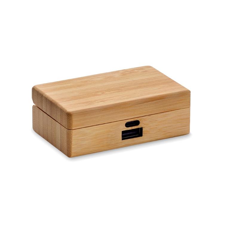 Căști TWS în cutie de bambus OREBAM Natur