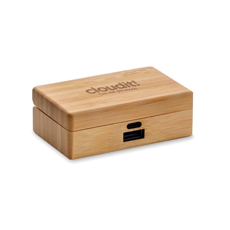 Căști TWS în cutie de bambus OREBAM Natur