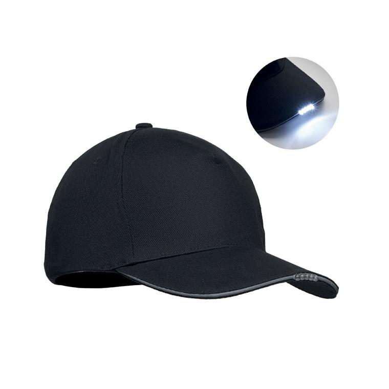 Șapcă din bumbac cu 5 panele și cozoroc cu LED LUZCAP Negru