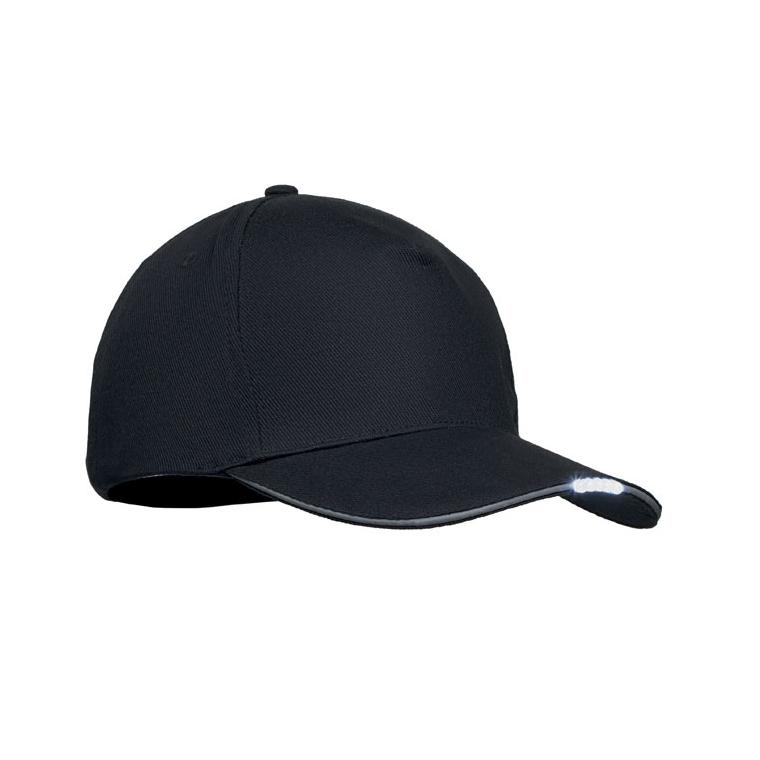 Șapcă din bumbac cu 5 panele și cozoroc cu LED LUZCAP Negru