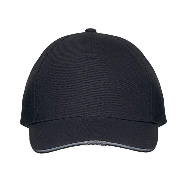Șapcă din bumbac cu 5 panele și cozoroc cu LED LUZCAP Negru