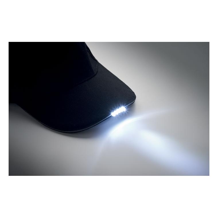 Șapcă din bumbac cu 5 panele și cozoroc cu LED LUZCAP Negru