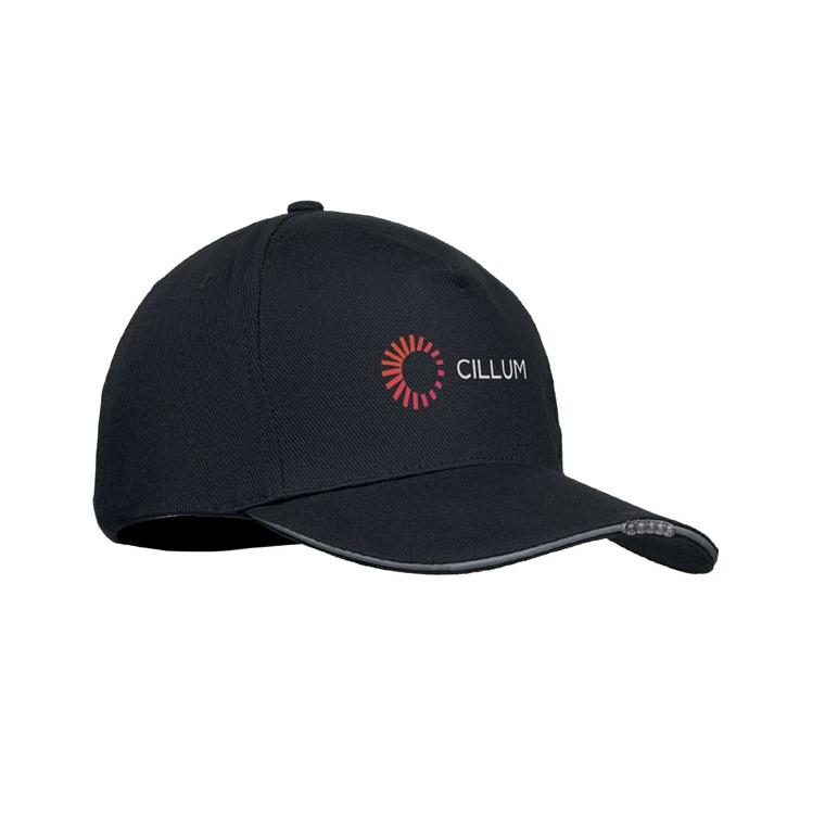 Șapcă din bumbac cu 5 panele și cozoroc cu LED LUZCAP Negru