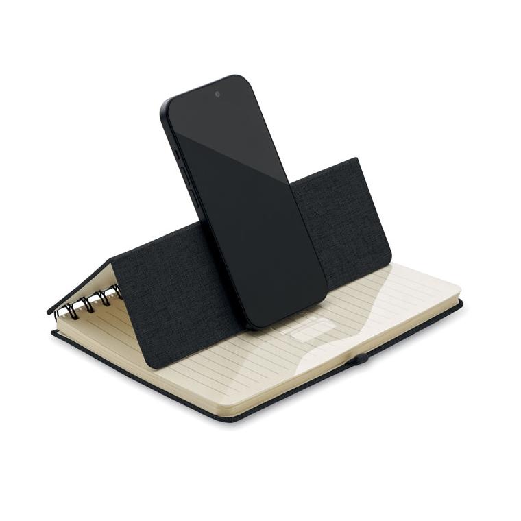 Notebook A5 cu suport pentru telefon STRATA Negru