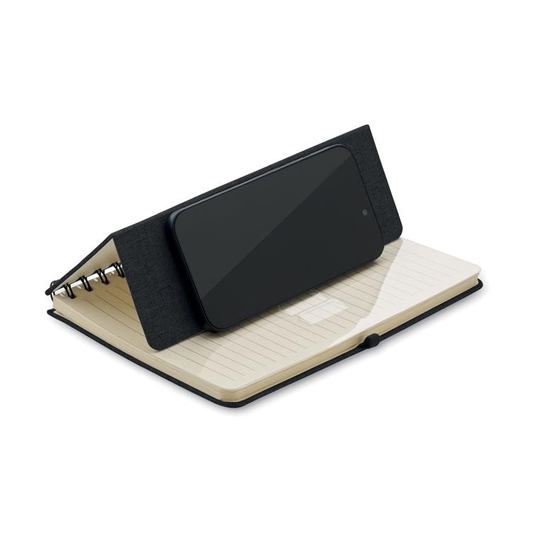 Notebook A5 cu suport pentru telefon STRATA Negru