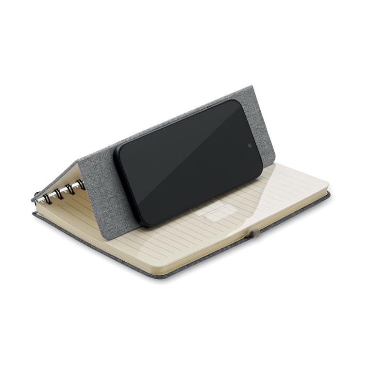 Notebook A5 cu suport pentru telefon STRATA Gri
