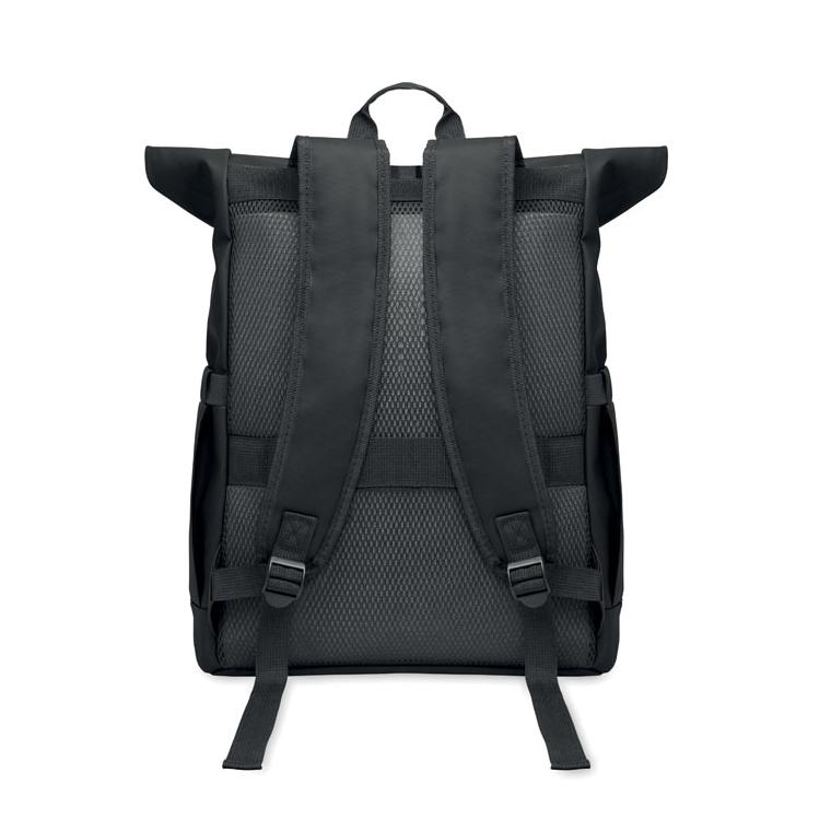 Rucsac laptop rolltop din RPET 600D Bangkok Roll Negru