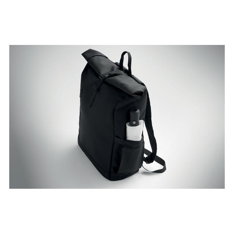 Rucsac laptop rolltop din RPET 600D Bangkok Roll Negru