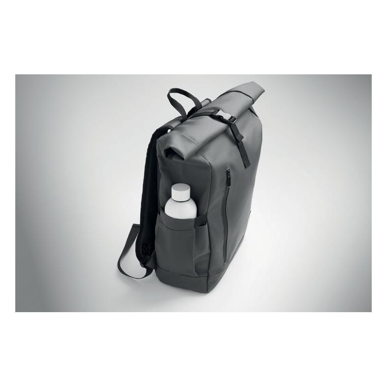 Rucsac laptop rolltop din RPET 600D Bangkok Roll Gri închis
