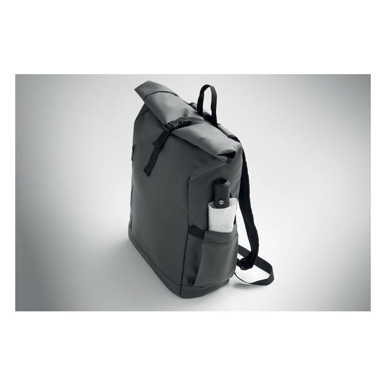 Rucsac laptop rolltop din RPET 600D Bangkok Roll Gri închis