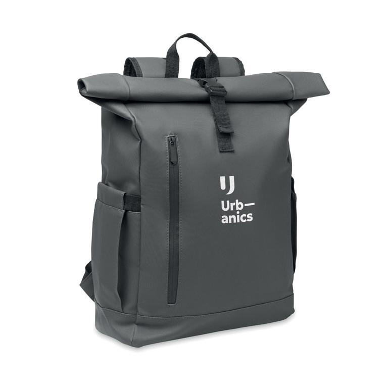 Rucsac laptop rolltop din RPET 600D Bangkok Roll Gri închis