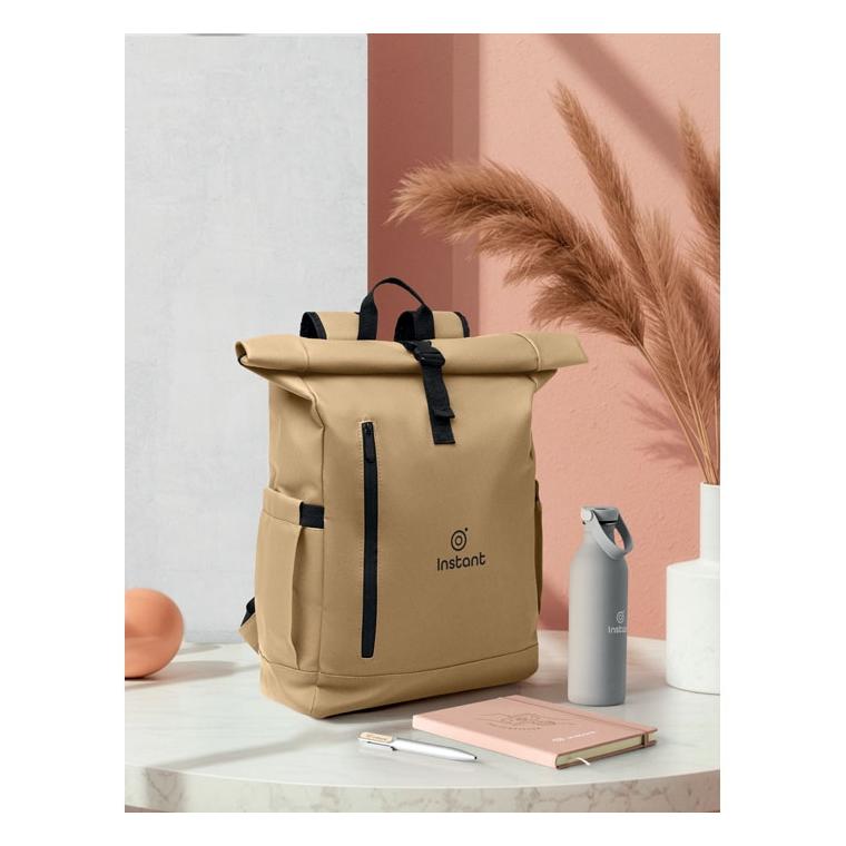 Rucsac laptop rolltop din RPET 600D Bangkok Roll Kaki