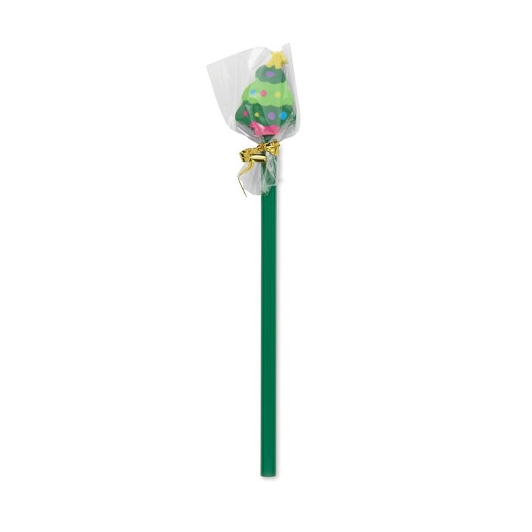 Creion de Crăciun cu radieră Claus Verde