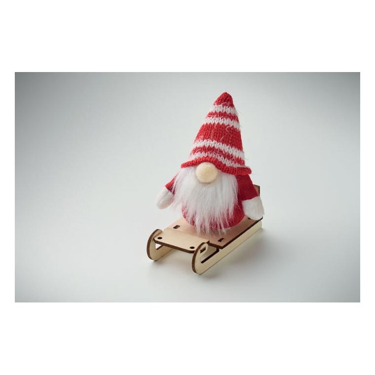 Decorațiune din lemn cu gnom pe sanie Frosty Sleigh Roșu