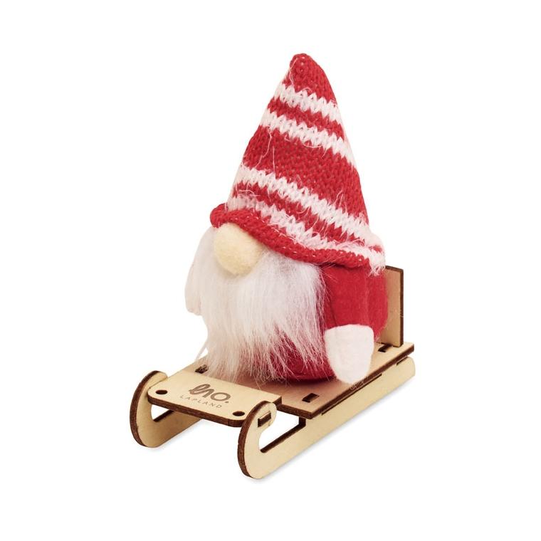 Decorațiune din lemn cu gnom pe sanie Frosty Sleigh Roșu