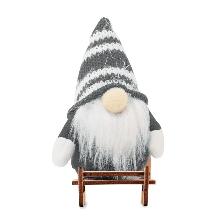 Decorațiune din lemn cu gnom pe sanie Frosty Sleigh Gri