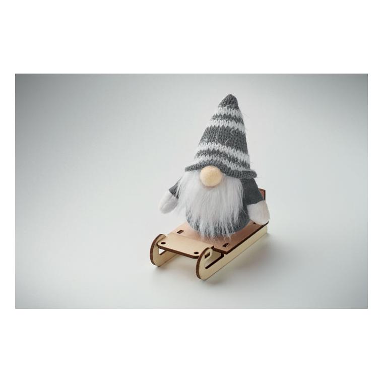 Decorațiune din lemn cu gnom pe sanie Frosty Sleigh Gri