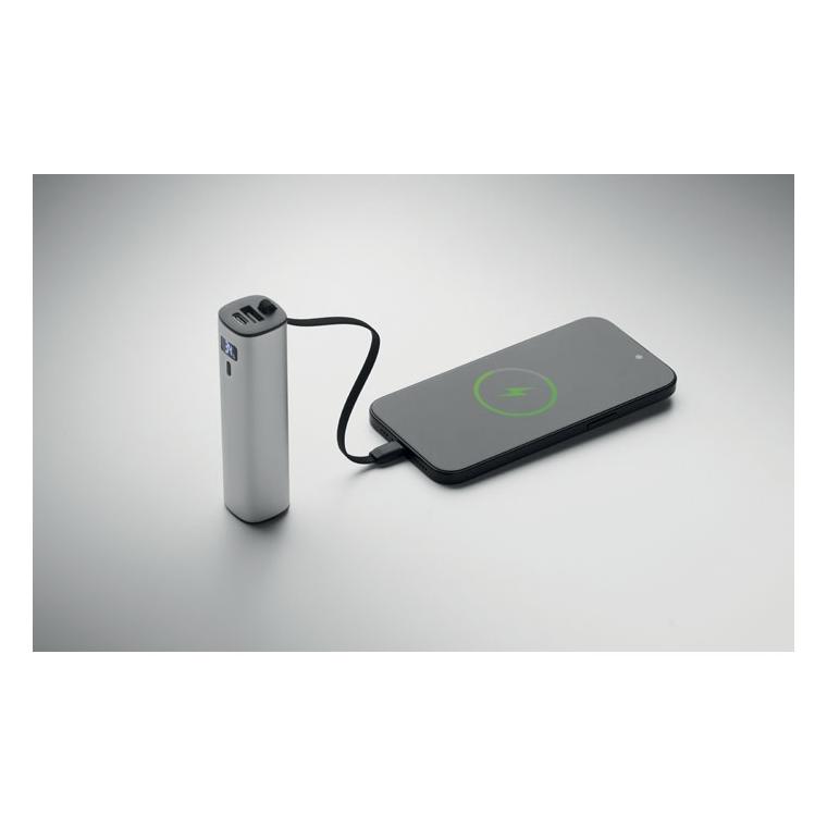 Baterie externă de 5000 mAh cu încărcare rapidă PD de 20 W Powertube Argintiu mat