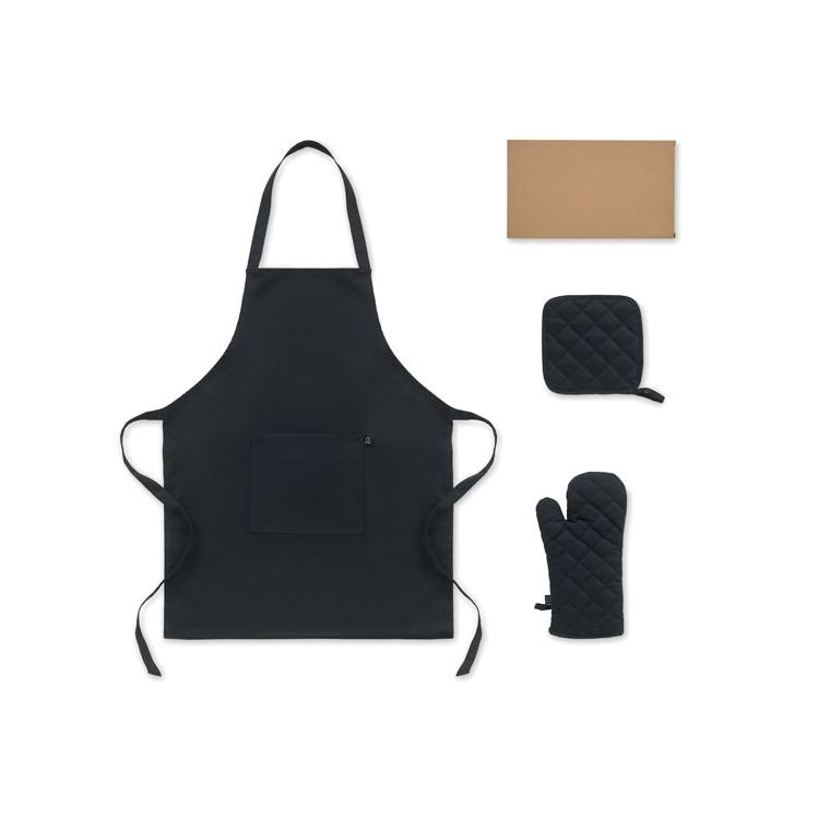 Set de bucătărie din bumbac reciclat Gala Set Negru