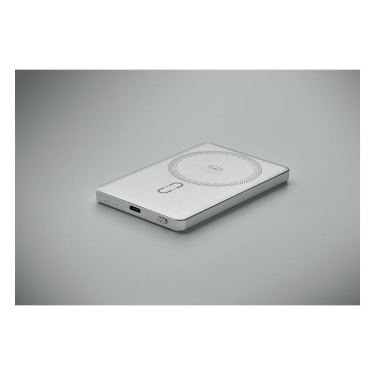 Baterie externă magnetică de 5000 mAh cu încărcare wireless de 15 W Core Argintiu mat