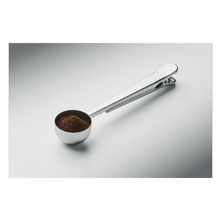 Lingură dozatoare pentru cafea cu clemă pentru închiderea pungii Spooncoop Argintiu