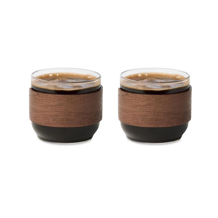 Set de pahare pentru cafea cu manșon din lemn de nuc Bogota Set Natur