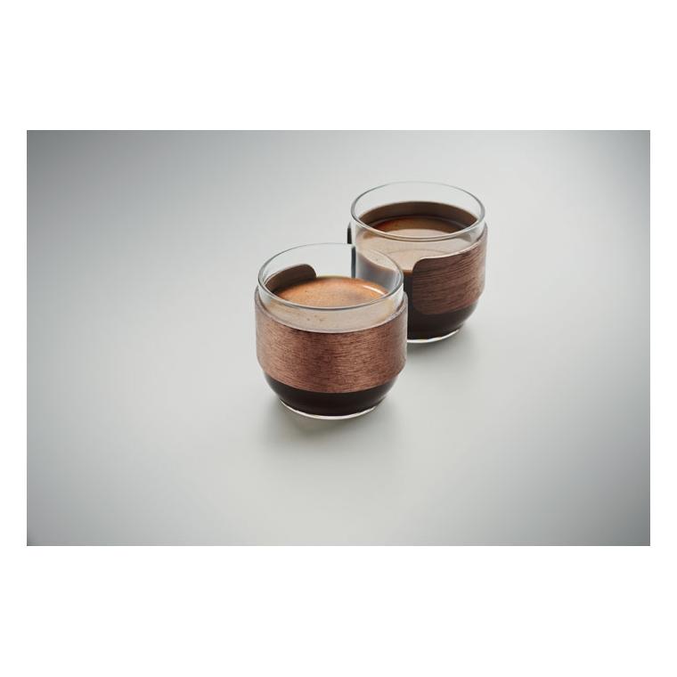 Set de pahare pentru cafea cu manșon din lemn de nuc Bogota Set Natur