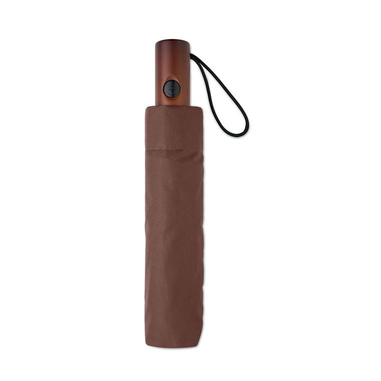 Umbrelă automată pliabilă de 21 inch, cu mâner din lemn Rayna Fold Maro