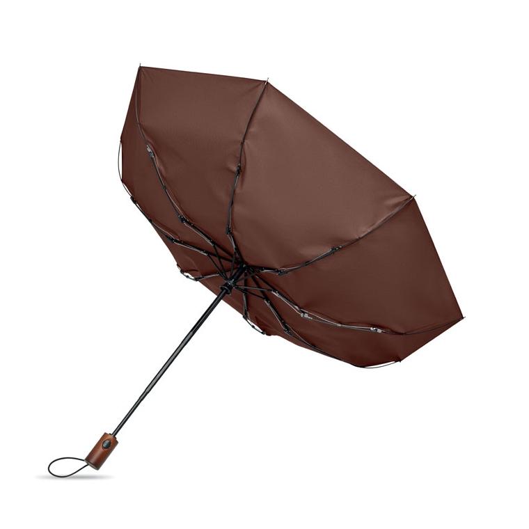 Umbrelă automată pliabilă de 21 inch, cu mâner din lemn Rayna Fold Maro