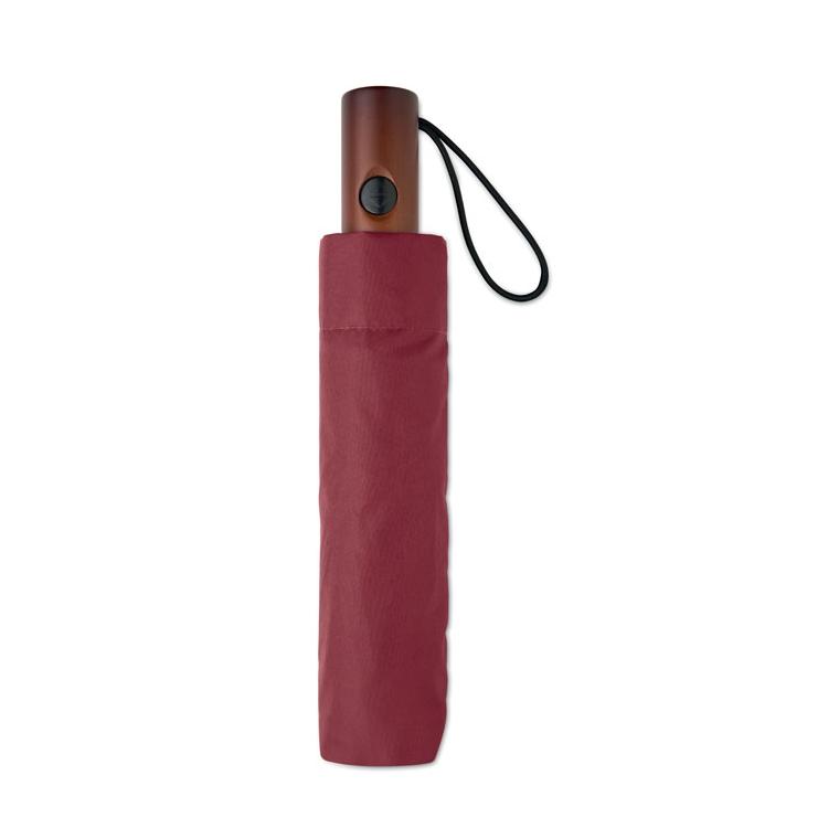 Umbrelă automată pliabilă de 21 inch, cu mâner din lemn Rayna Fold Vișiniu