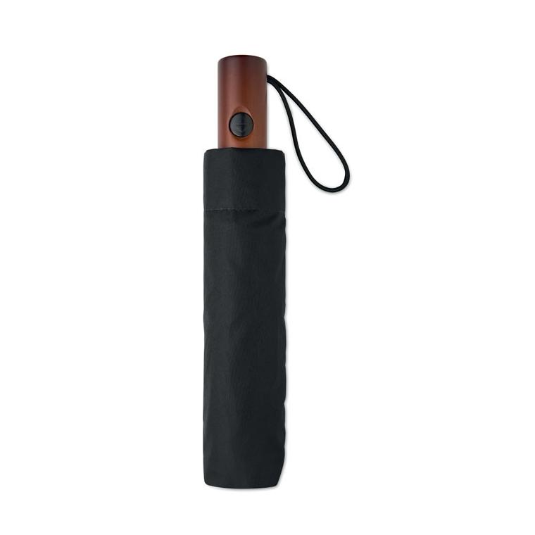 Umbrelă automată pliabilă de 21 inch, cu mâner din lemn Rayna Fold Negru