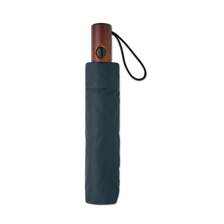 Umbrelă automată pliabilă de 21 inch, cu mâner din lemn Rayna Fold Albastru