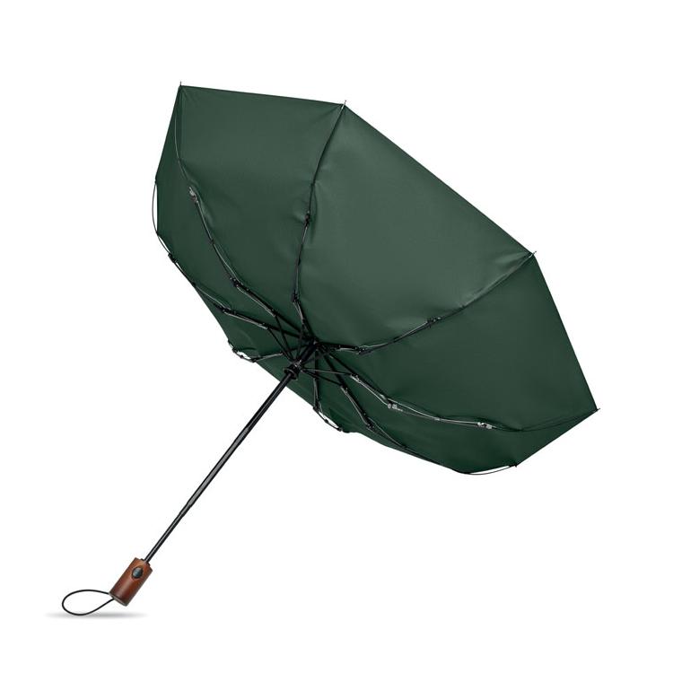 Umbrelă automată pliabilă de 21 inch, cu mâner din lemn Rayna Fold Verde