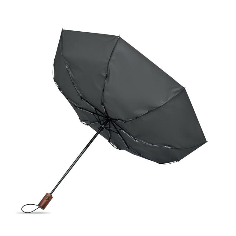 Umbrelă automată pliabilă de 21 inch, cu mâner din lemn Rayna Fold Gri închis