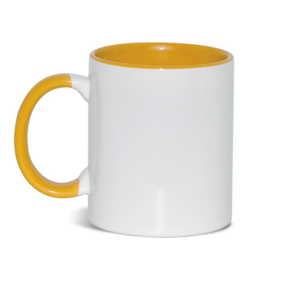 Căni cilindrice interior și toartă color personalizate prin sublimare GALBEN