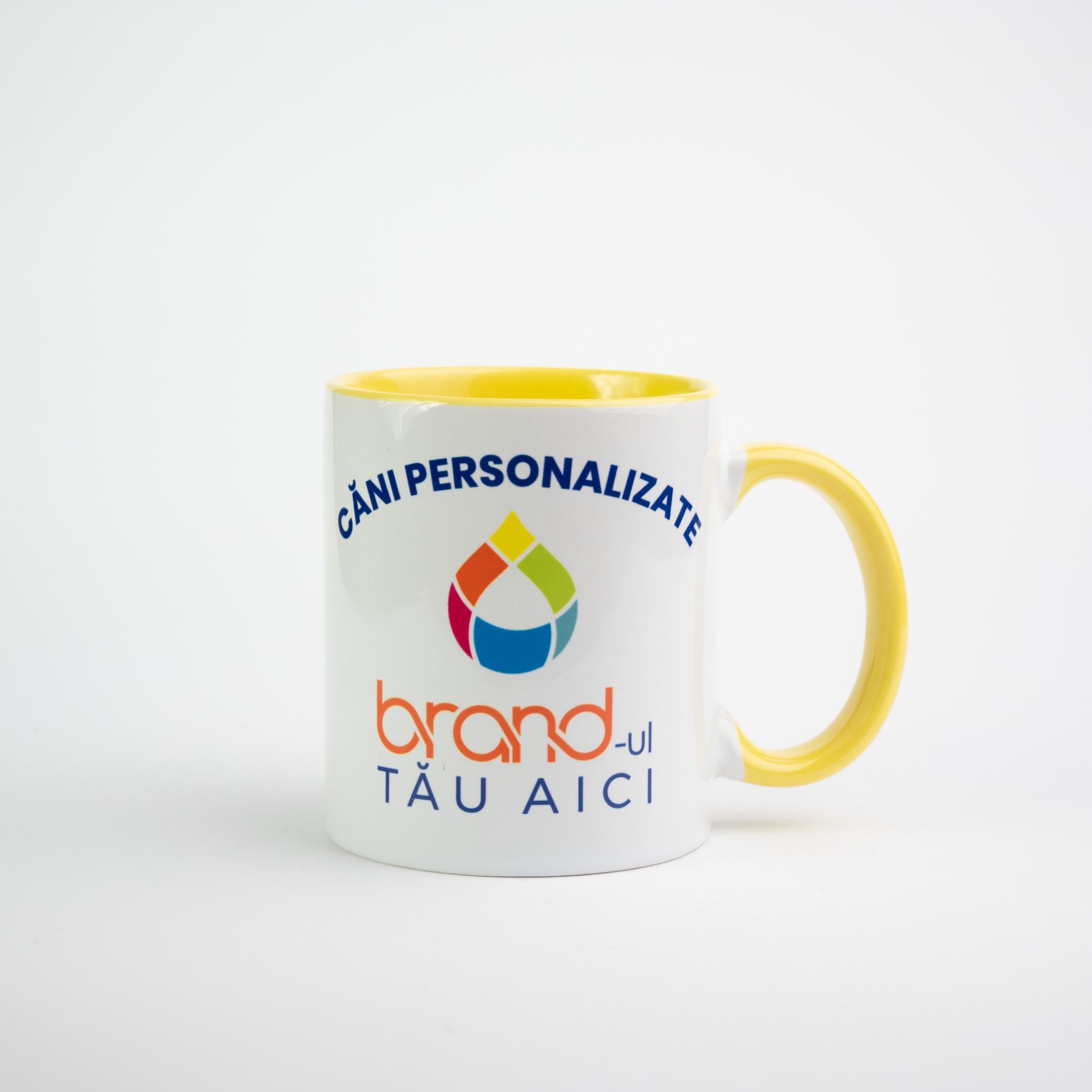 Căni cilindrice interior și toartă color personalizate prin sublimare GALBEN