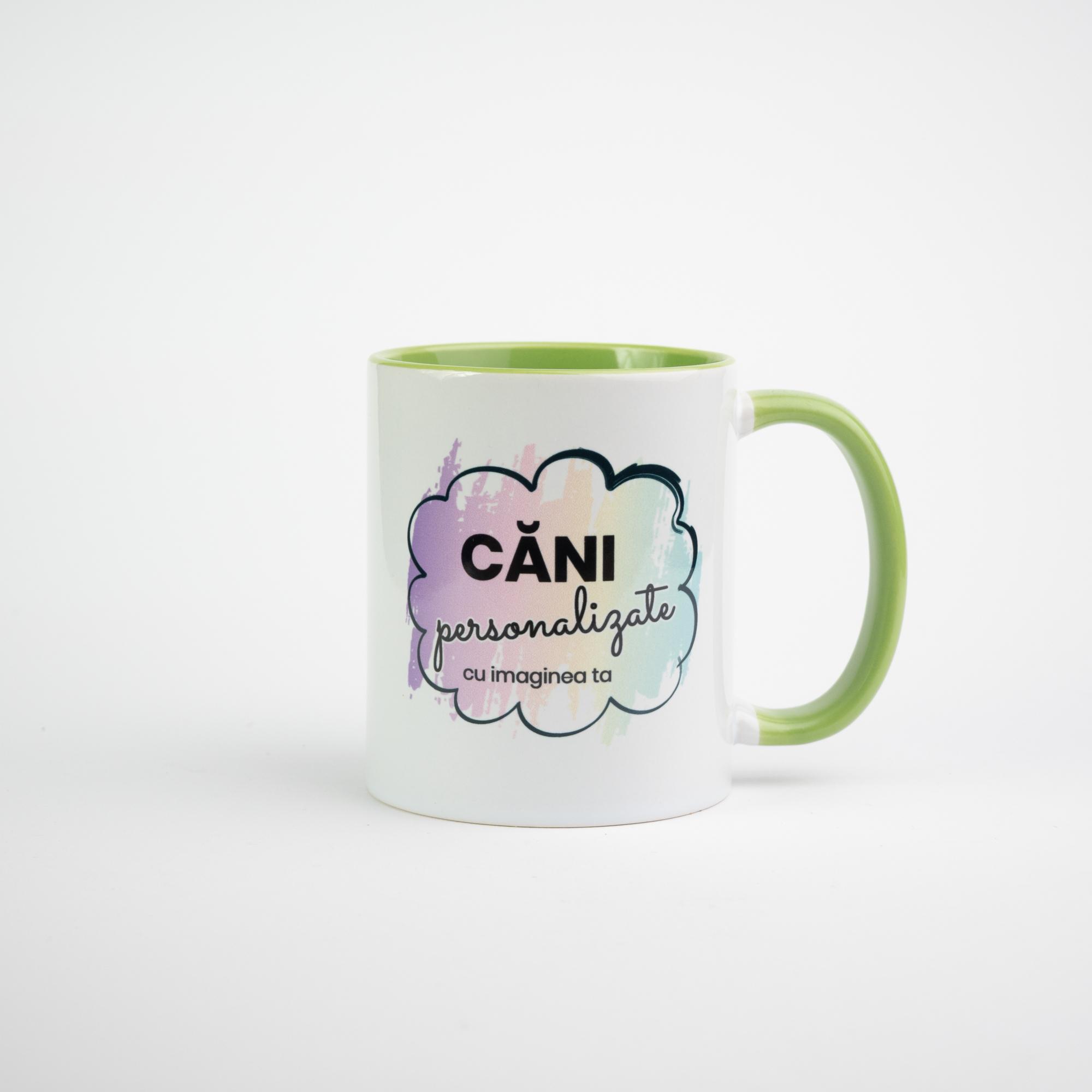 Căni cilindrice interior și toartă color personalizate prin sublimare