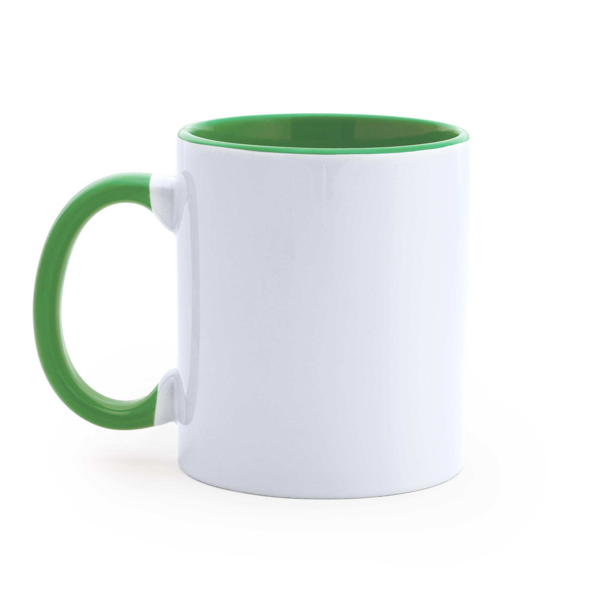 Căni cilindrice interior și toartă color personalizate prin sublimare VERDE TEI