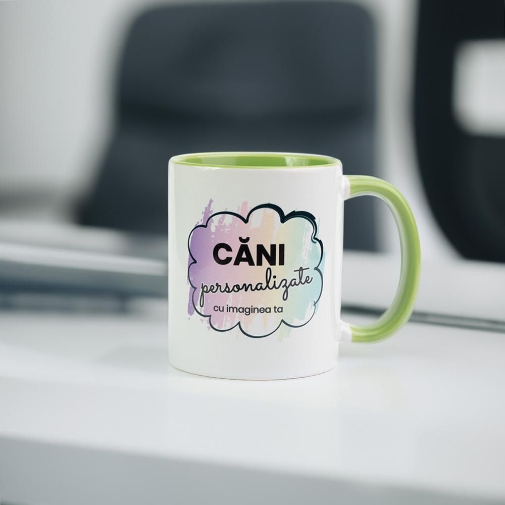 Căni cilindrice interior și toartă color personalizate prin sublimare VERDE TEI