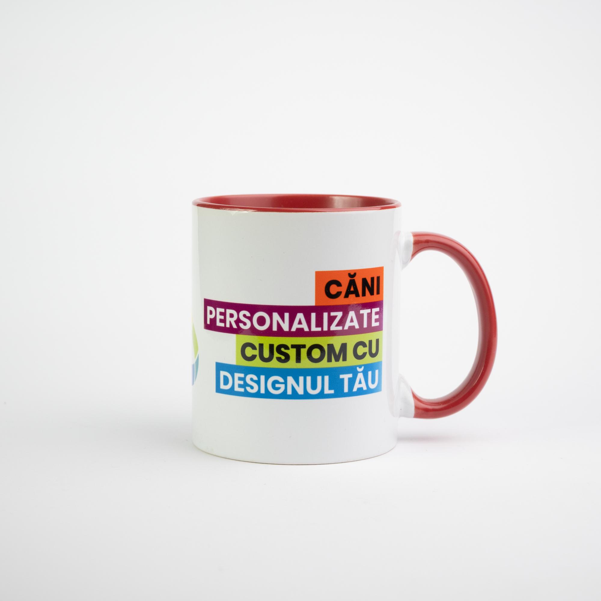 Căni cilindrice interior și toartă color personalizate prin sublimare