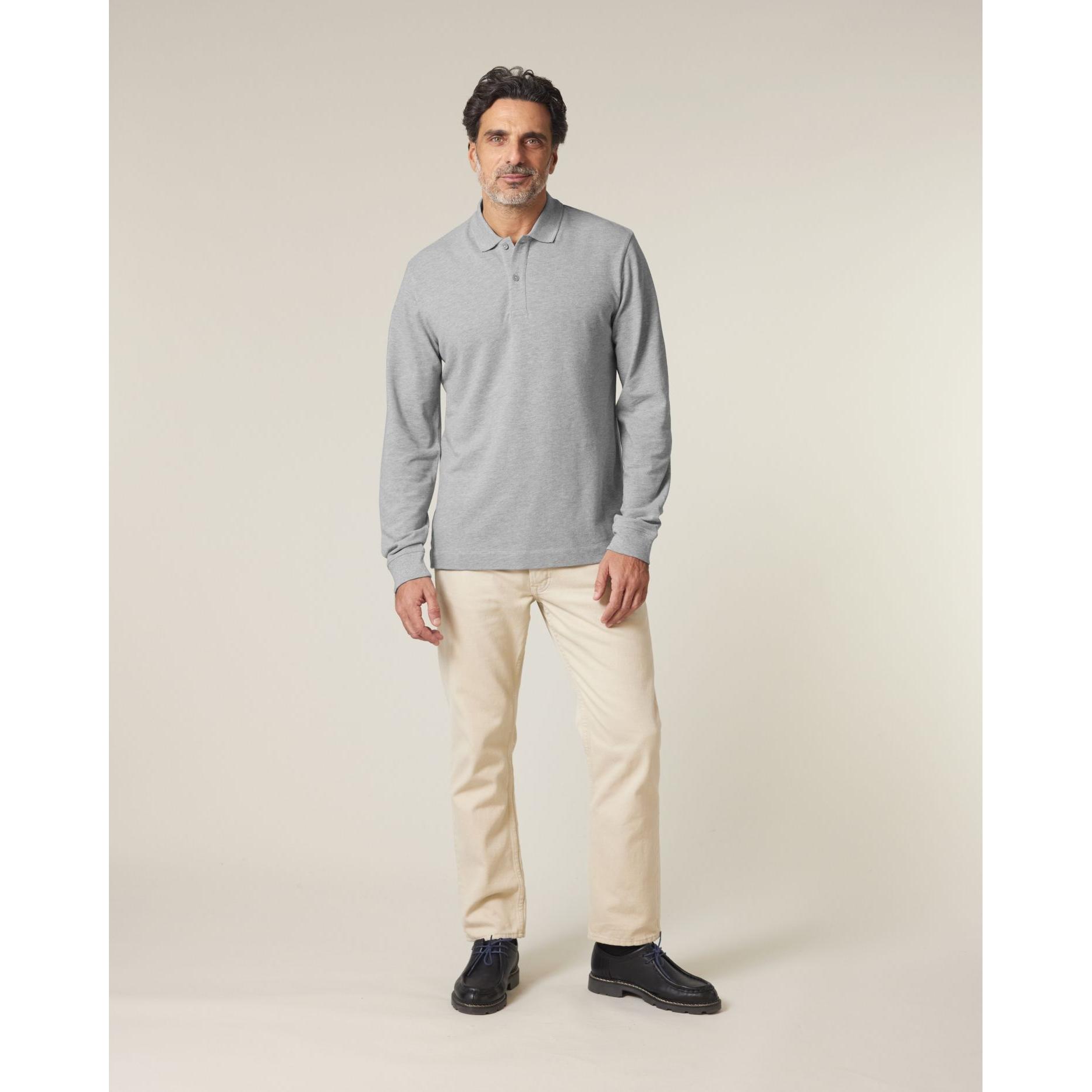 Tricou polo cu mânecă lungă Unisex Prepster 2.0 Heather Grey L