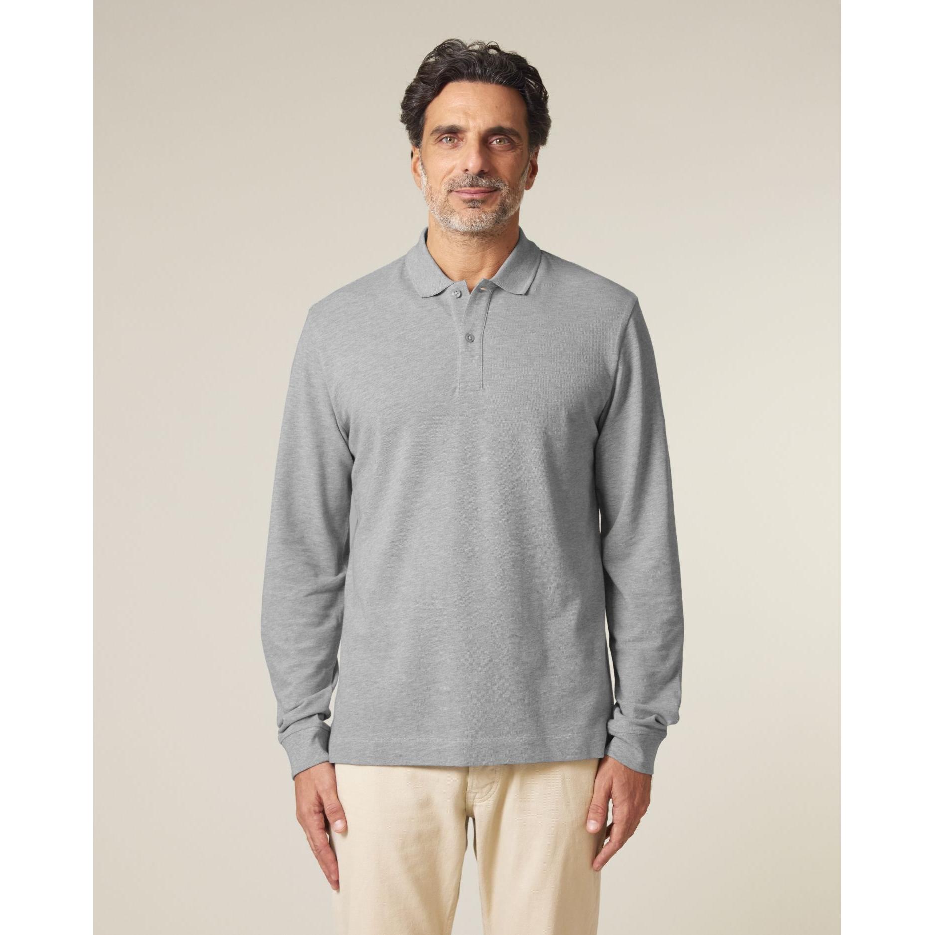 Tricou polo cu mânecă lungă Unisex Prepster 2.0 Heather Grey L