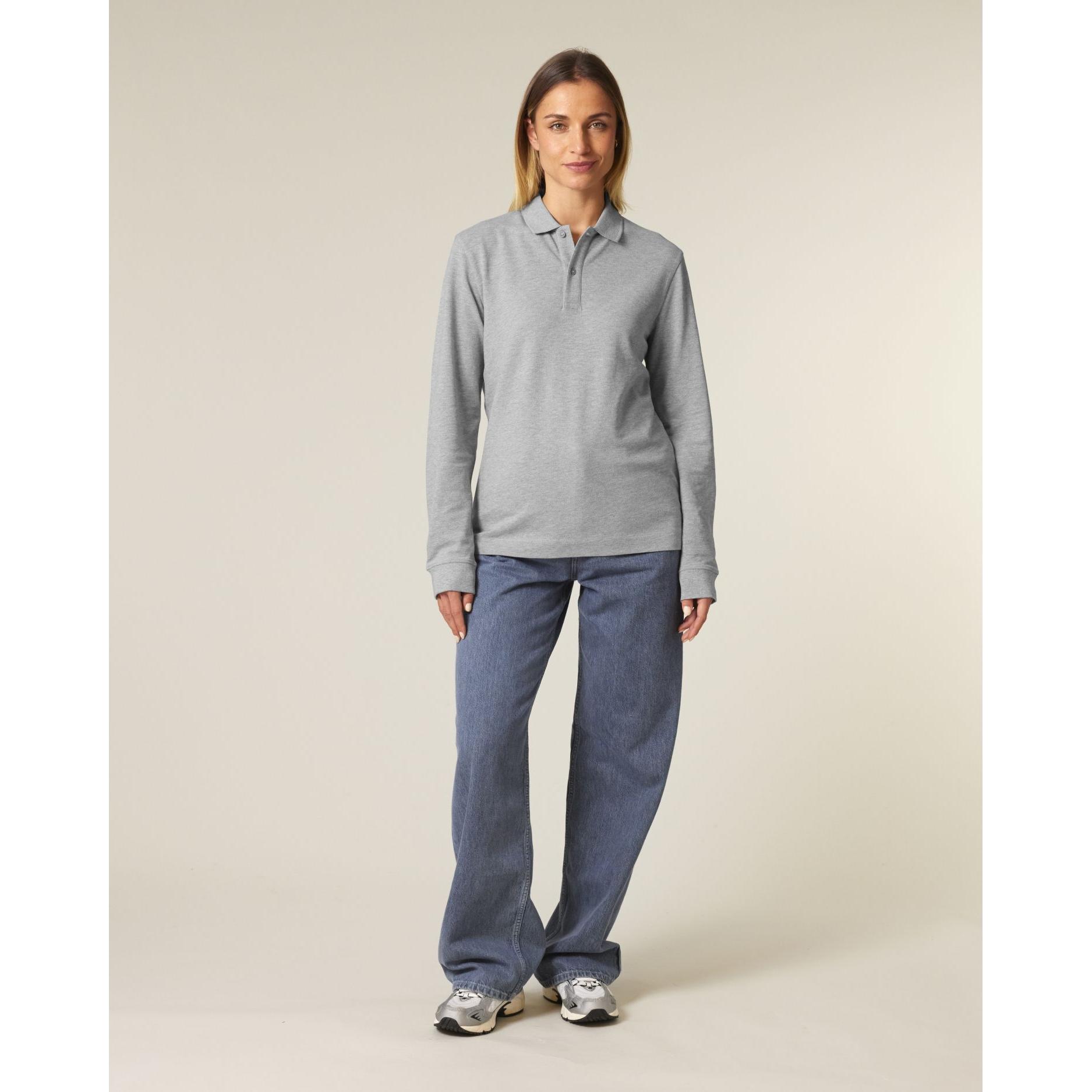 Tricou polo cu mânecă lungă Unisex Prepster 2.0 Heather Grey L